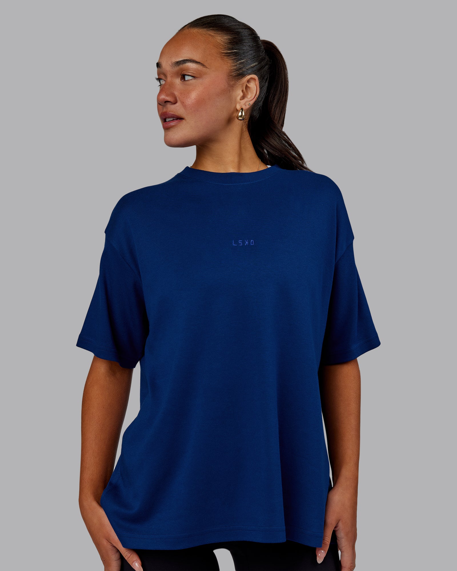 Woman wearing Go-To Modal Oversized Tee - Midnight Blue