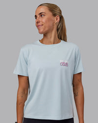 Woman wearing Gone Running FLXCotton Tee - Skyride-Bubblegum | Thumbnail Index: 0