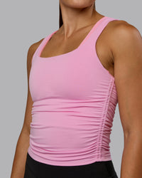 Woman wearing Ignite Scrunch Side Tank - Bubblegum | Thumbnail Index: 3