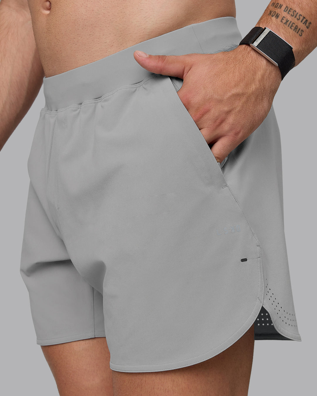 Man wearing Lift 6" Lined Performance Shorts - Circular Grey - view 6