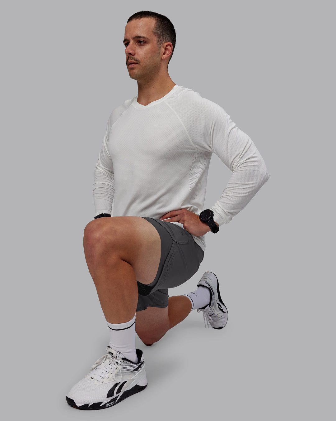 Man wearing Lift 6" Lined Performance Shorts - Dark Storm - view 2