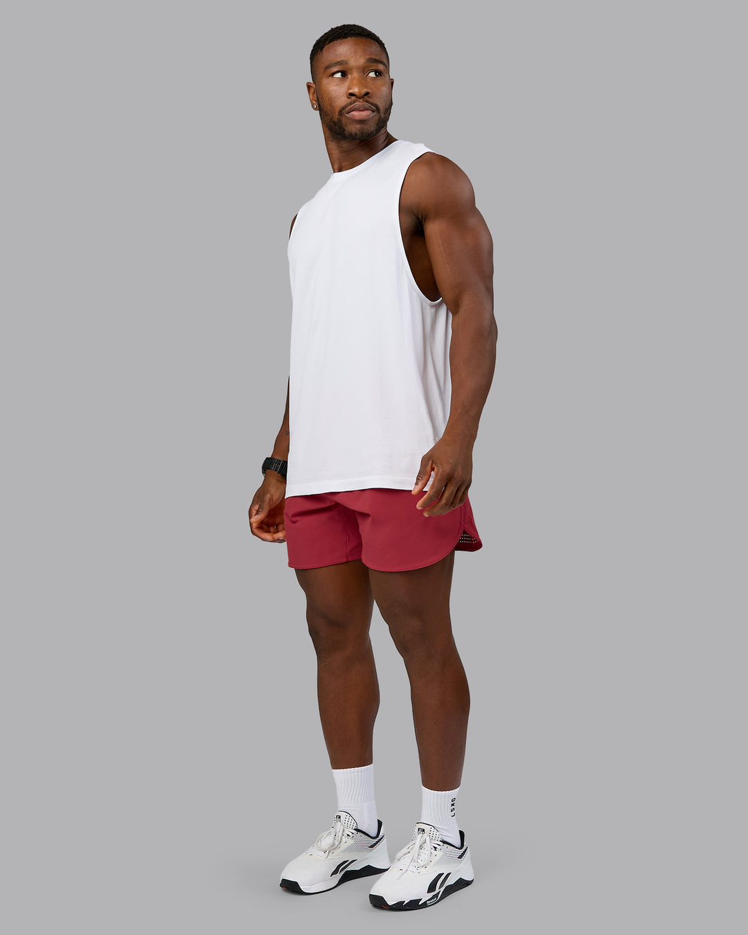 Man wearing Lift 6" Performance Short - Claret | Model:Sam | Size:L - view 5