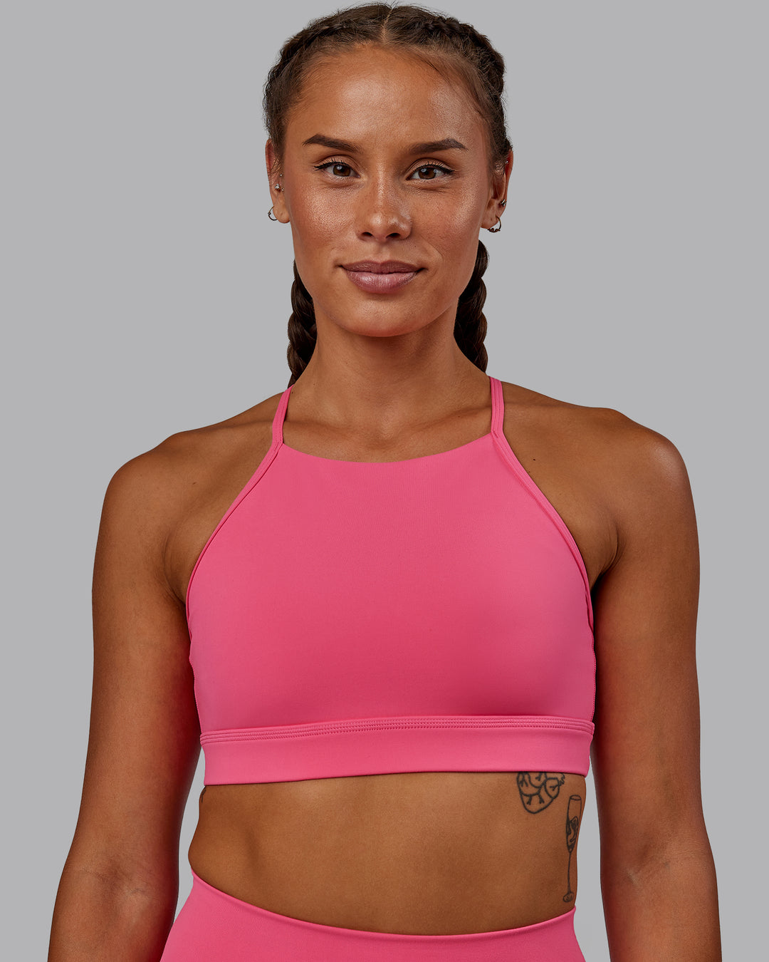 Woman wearing Lift High Neck Sports Bra - Hot Pink - view 4