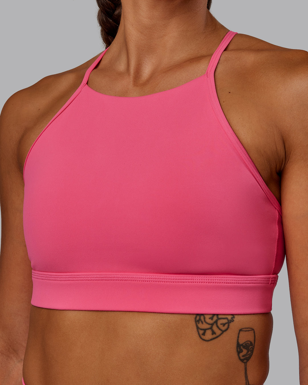 Woman wearing Lift High Neck Sports Bra - Hot Pink - view 6