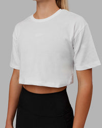 Woman wearing MVP Heavyweight Cropped Tee - White | Thumbnail Index: 2