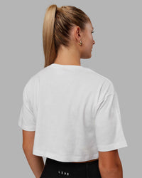 Woman wearing MVP Heavyweight Cropped Tee - White | Thumbnail Index: 3