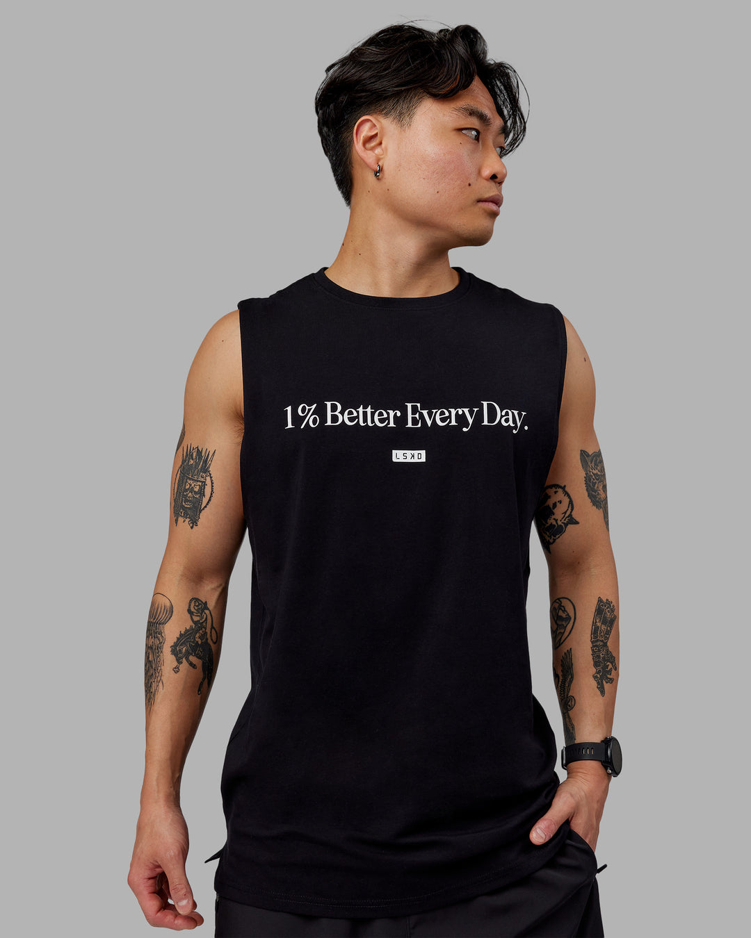 Man wearing 1% Better FLXCotton Training Fit Tank - Black-White - view 2