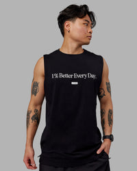 Man wearing 1% Better FLXCotton Training Fit Tank - Black-White | Thumbnail Index: 1