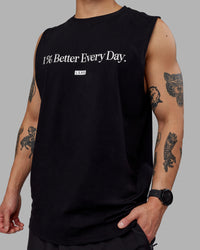 Man wearing 1% Better FLXCotton Training Fit Tank - Black-White | Thumbnail Index: 3