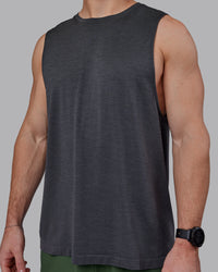Man wearing AeroFLX+ Seamless Muscle Tank - Pirate Black Marl | Thumbnail Index: 5