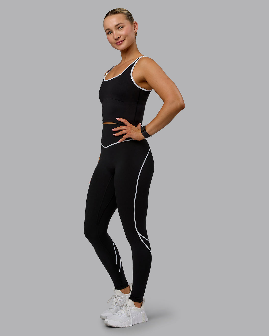 Woman wearing Nexus Active Tank - Black-White - view 5