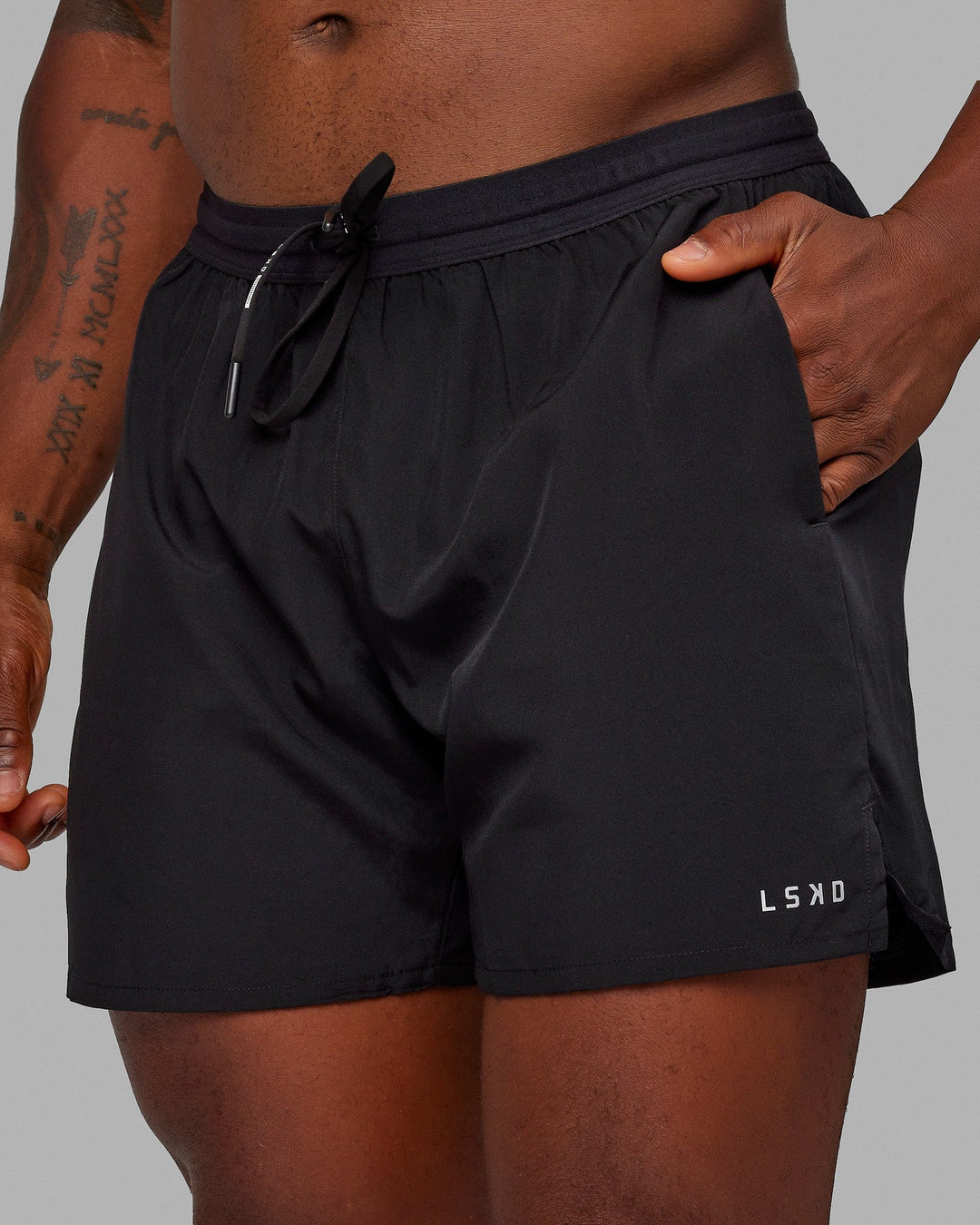 Man wearing Pace 5" Lined Performance Shorts - Black-Reflective - view 2