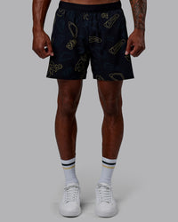 Man wearing Patty Mills Challenger 6" Performance Shorts - Black-Vital Green | Thumbnail Index: 5