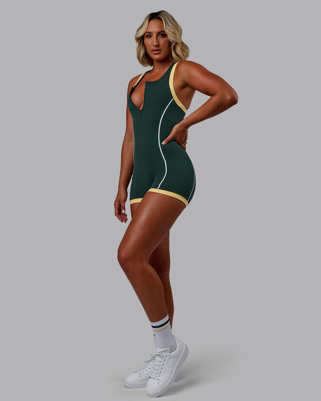 Woman wearing Patty Mills Pace Sprinting Suit - Vital Green-Pale Banana - view 8
