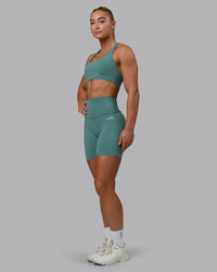 Woman wearing Precision Sports Bra - Sagebrush | Thumbnail Index: 2