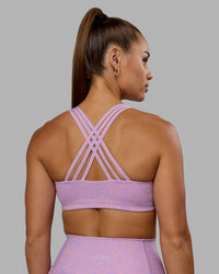 Woman wearing Push The Limit Sports Bra - Pale Lilac Vitality Print | Thumbnail Index: 1
