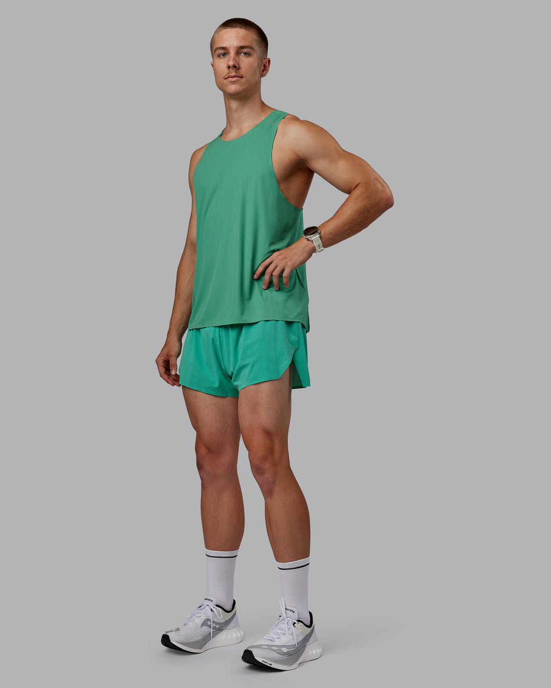Man wearing Race Day Performance Tank - Mystic Green - view 6