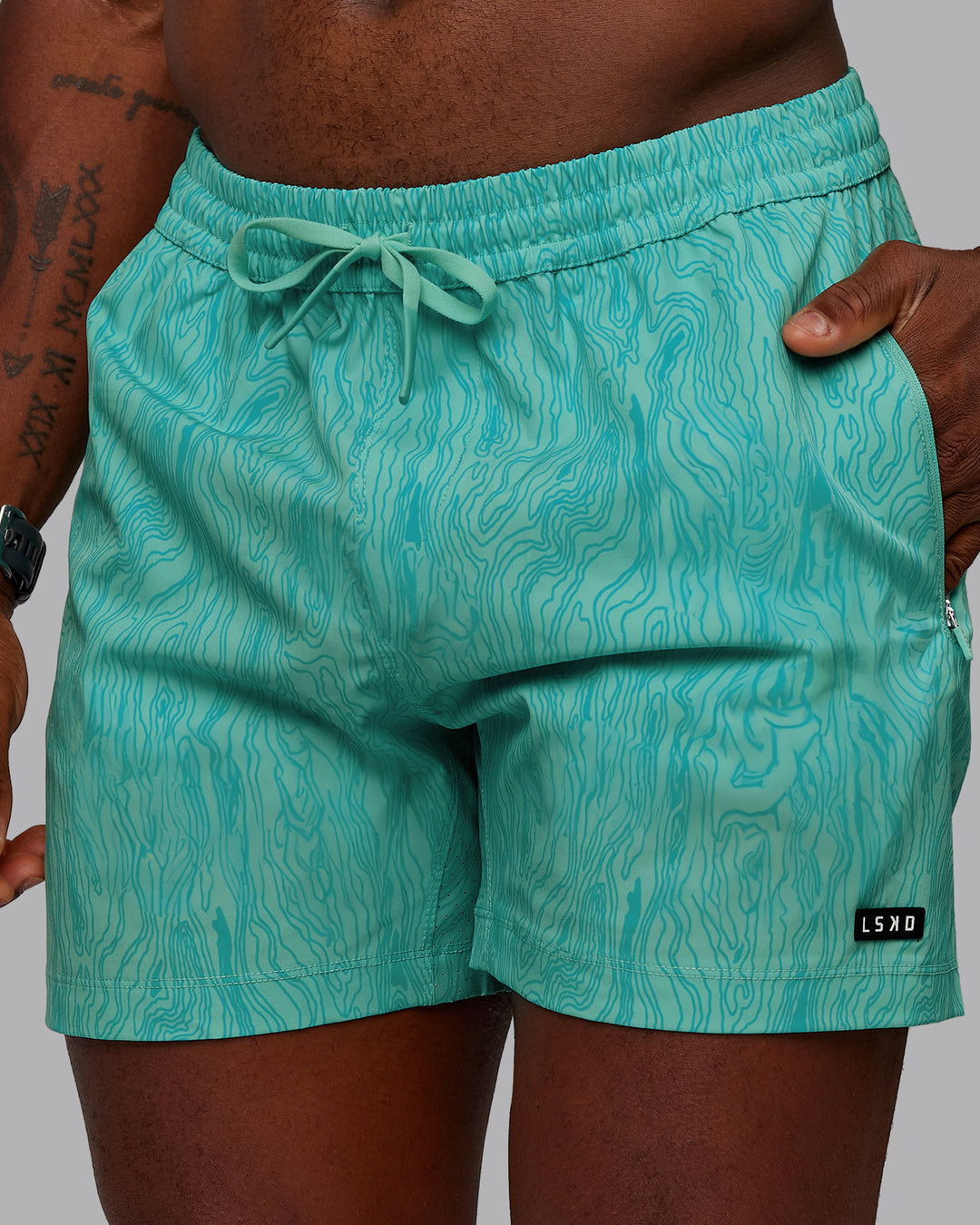 Man wearing Rep 5" Performance Shorts - Topographic Blue Bird - view 2