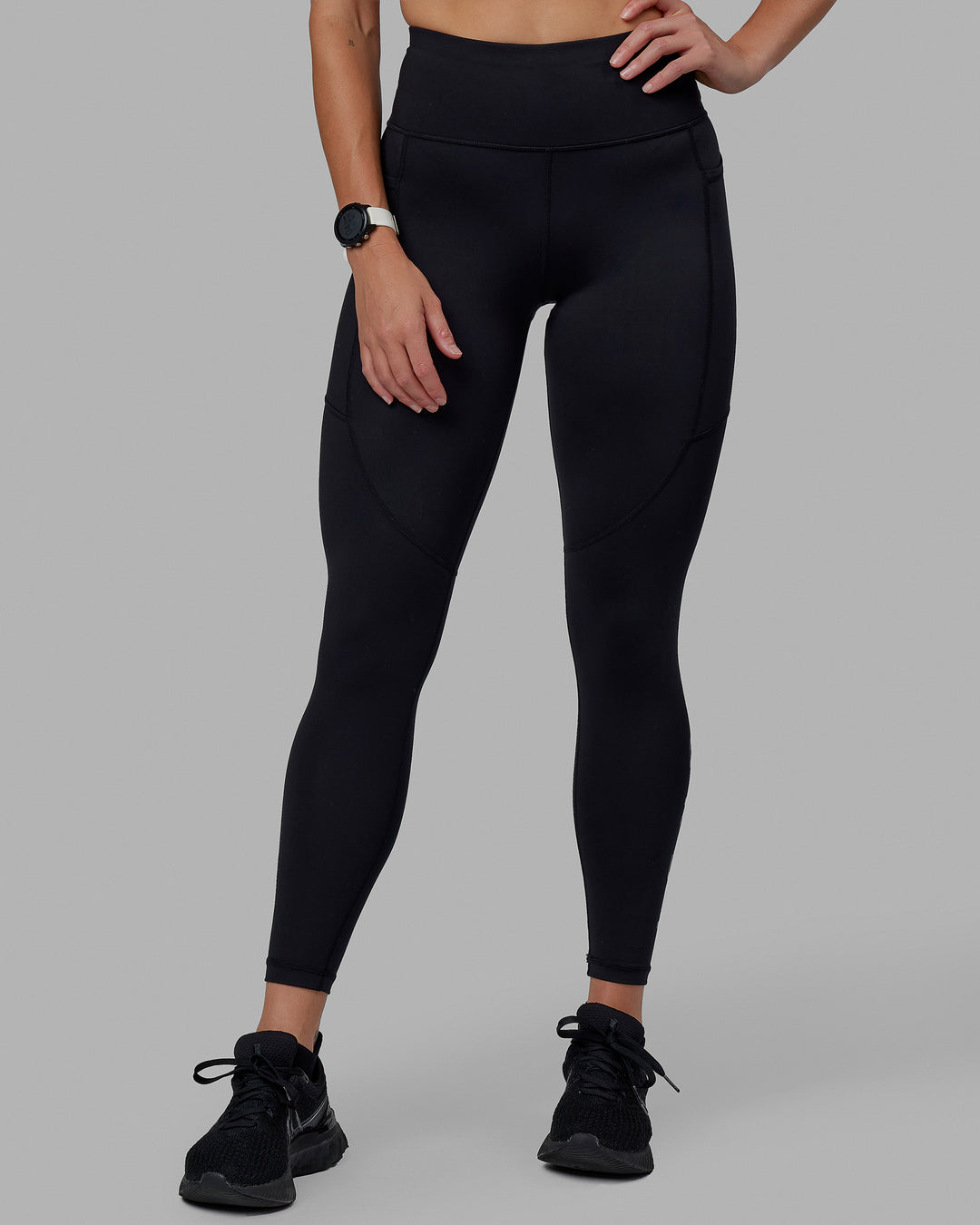 Woman wearing Rep Ultra High-Rise Full Length Legging Pockets - Black-Black | Model:Shae | Size:S - view 3