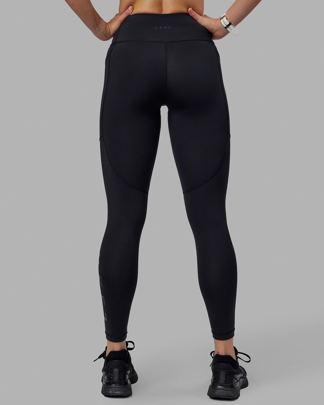 Woman wearing Rep Ultra High-Rise Full Length Legging Pockets - Black-Black | Model:Shae | Size:S - view 4