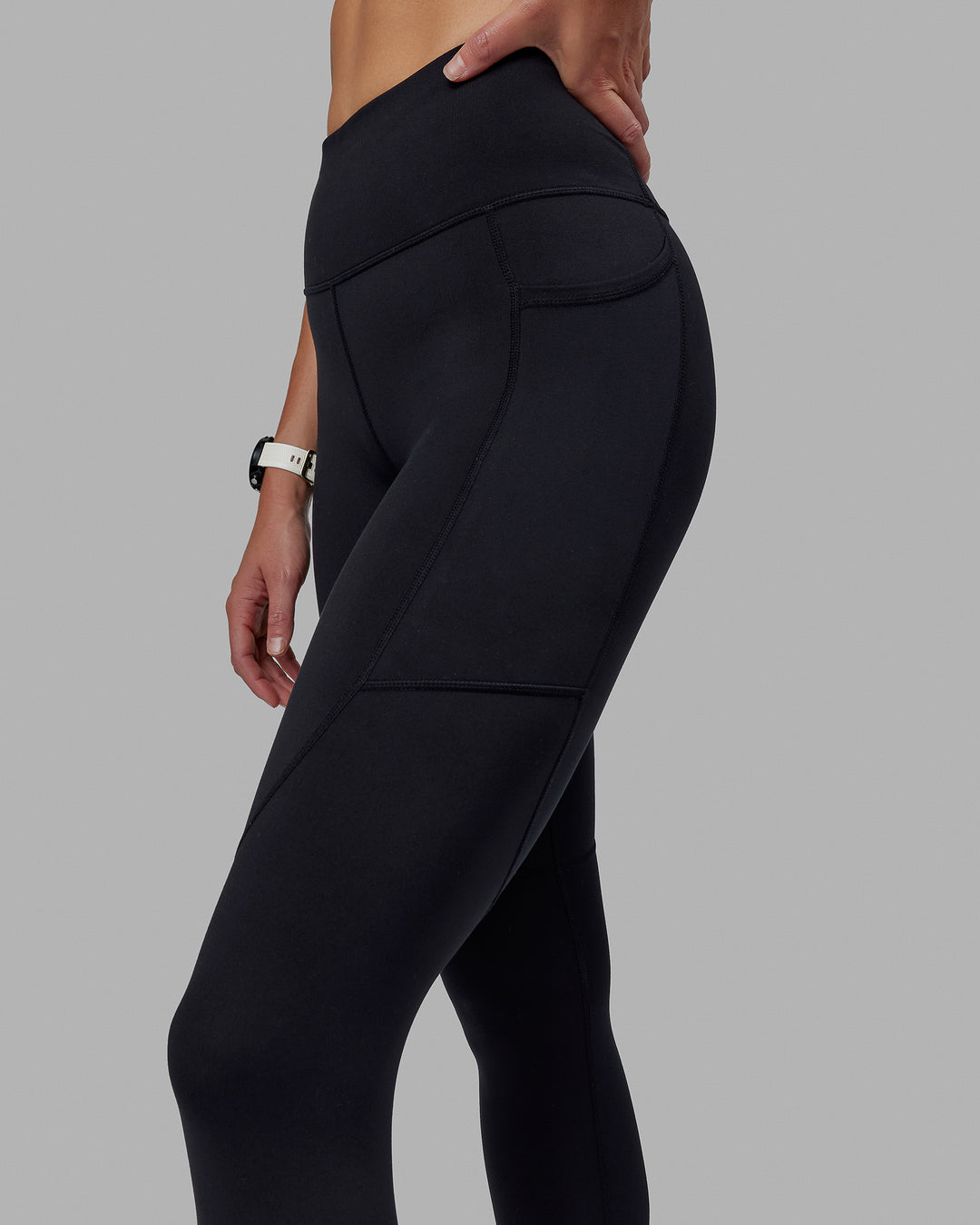 Woman wearing Rep Ultra High-Rise Full Length Legging Pockets - Black-Black | Model:Shae | Size:S - view 6