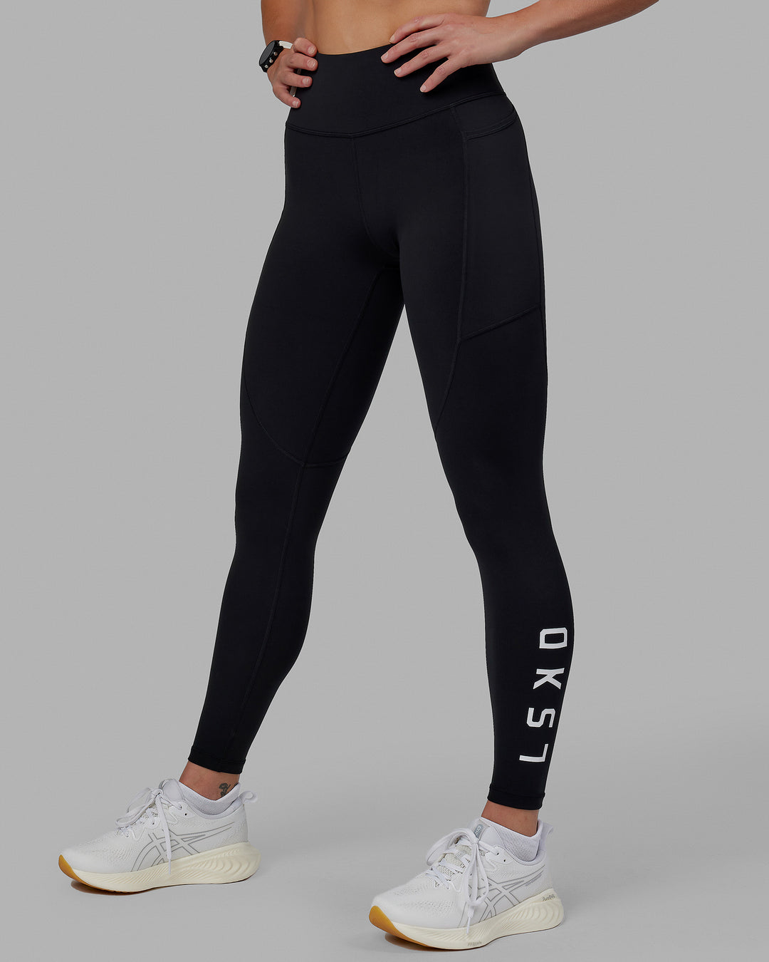 Woman wearing Rep Ultra High-Rise Full Length Legging Pockets - Black-White | Model:Shae | Size:S - view 4
