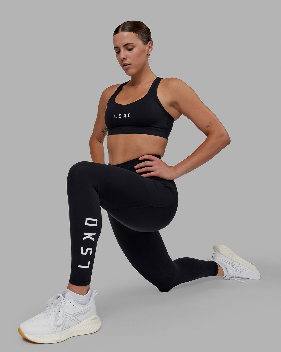Woman wearing Rep Ultra High-Rise Full Length Legging Pockets - Black-White | Model:Shae | Size:S - view 1