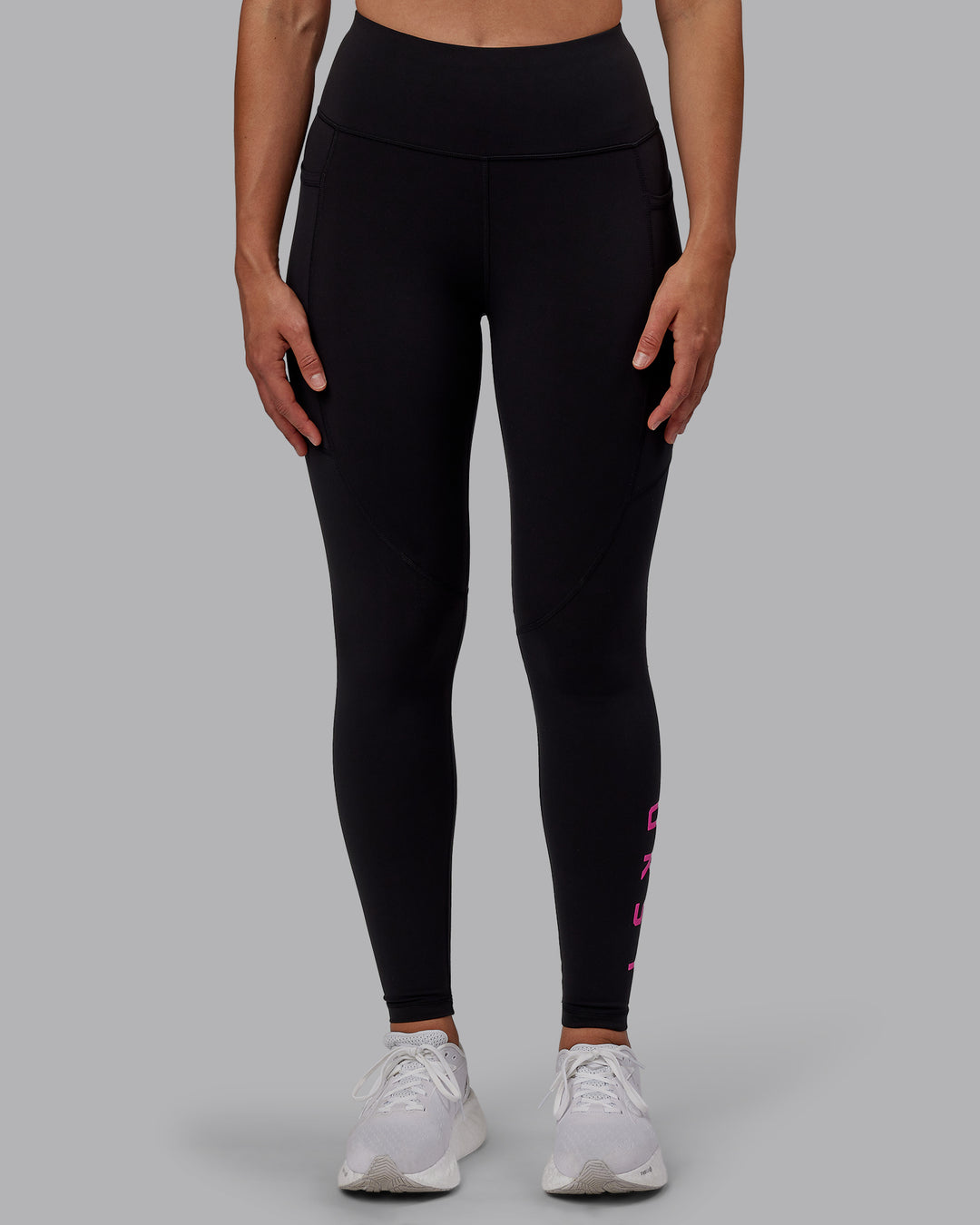 Woman wearing Rep Ultra High-Rise Full Length Legging Pockets - Black-Fuchsia Pink | Model:Sophie | Size:S - view 7