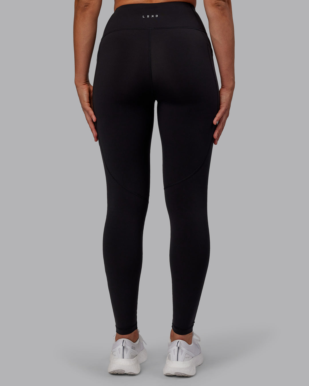 Woman wearing Rep Ultra High-Rise Full Length Legging Pockets - Black-Fuchsia Pink | Model:Sophie | Size:S - view 4