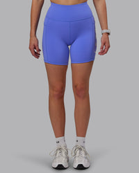 Woman wearing Rep Ultra High-Rise 6" Short Pockets - Baja Blue-White | Model:Lillie | Size:S | Thumbnail Index: 6