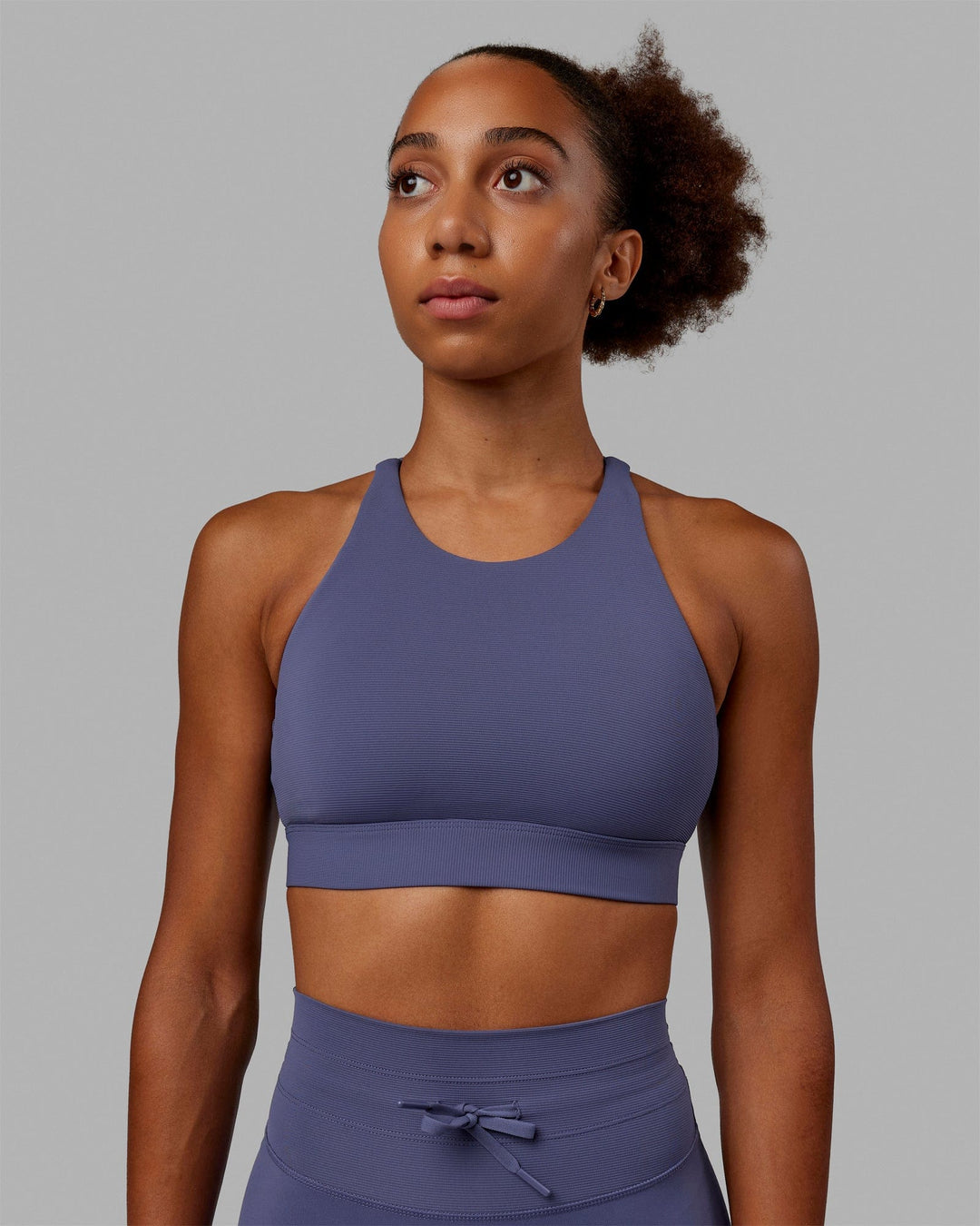 Woman wearing Resistance Ribbed Sports Bra - Future Dusk - view 4