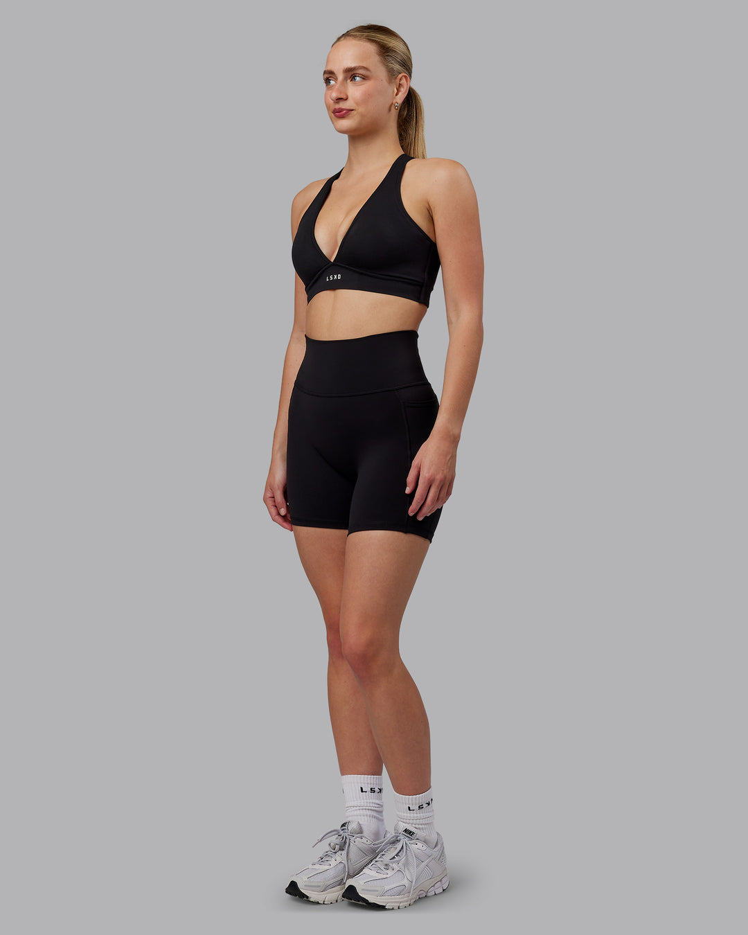Woman wearing Stamina Sports Bra (D/DD/E) - Black - view 4