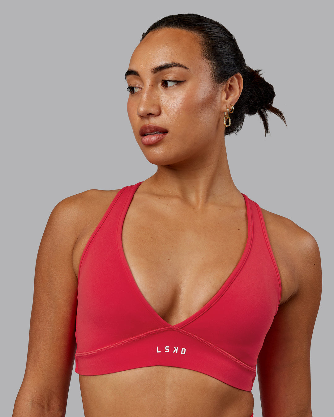Woman wearing Stamina Sports Bra in Scarlet | Size:S - view 5