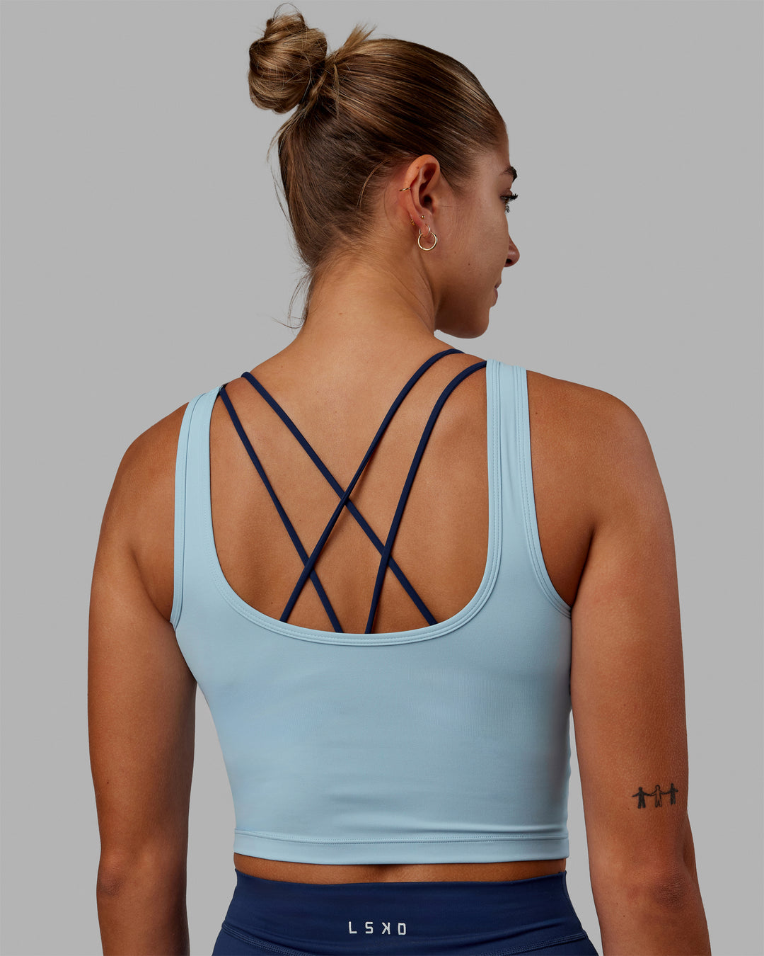 Woman wearing Staple Active Cropped Tank - Glacial Blue - view 2