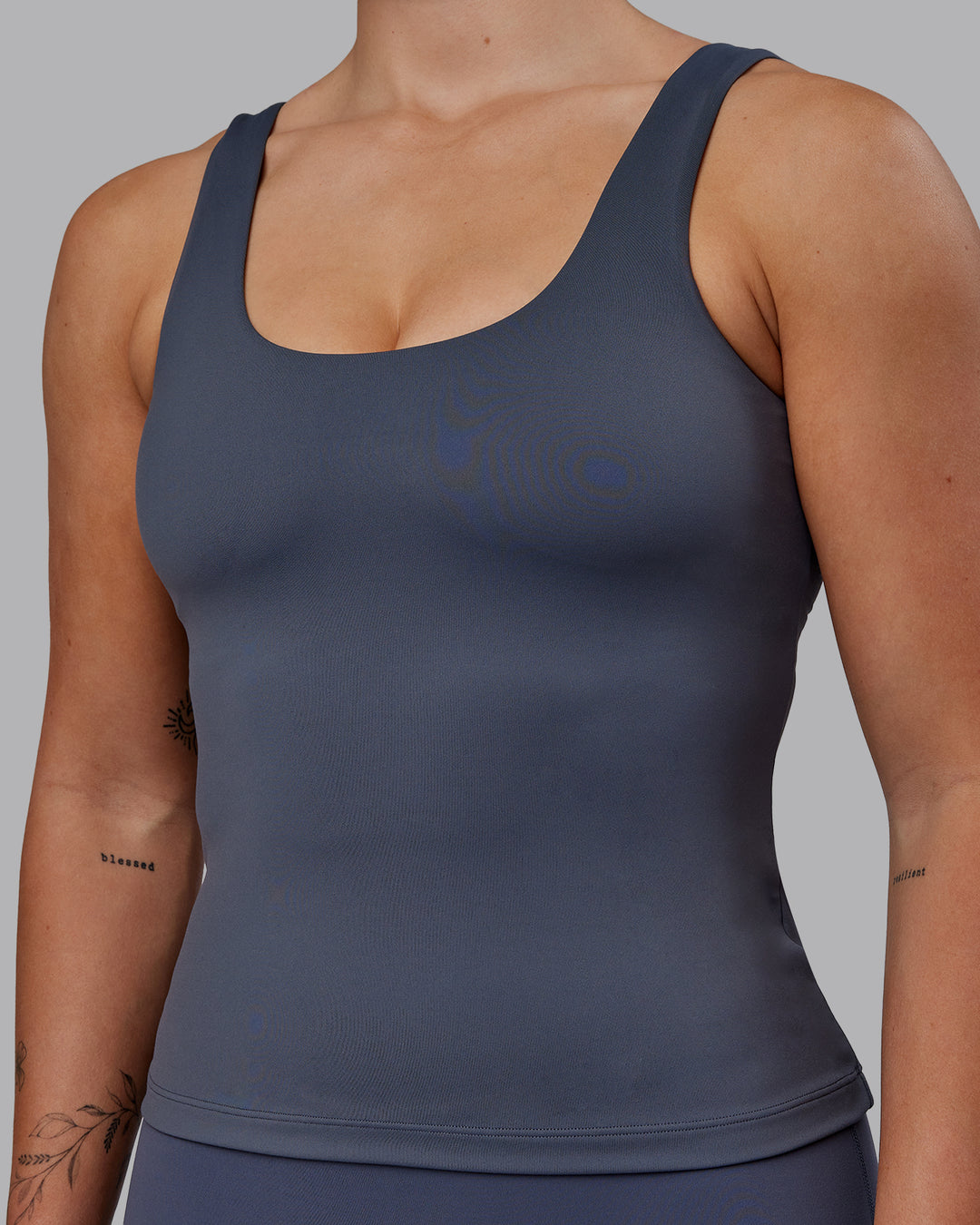 Woman wearing Staple Active Shelf Bra Tank - Turbulence - view 5