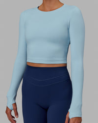 Woman wearing Staple LS Cropped Tee - Glacial Blue | Thumbnail Index: 5