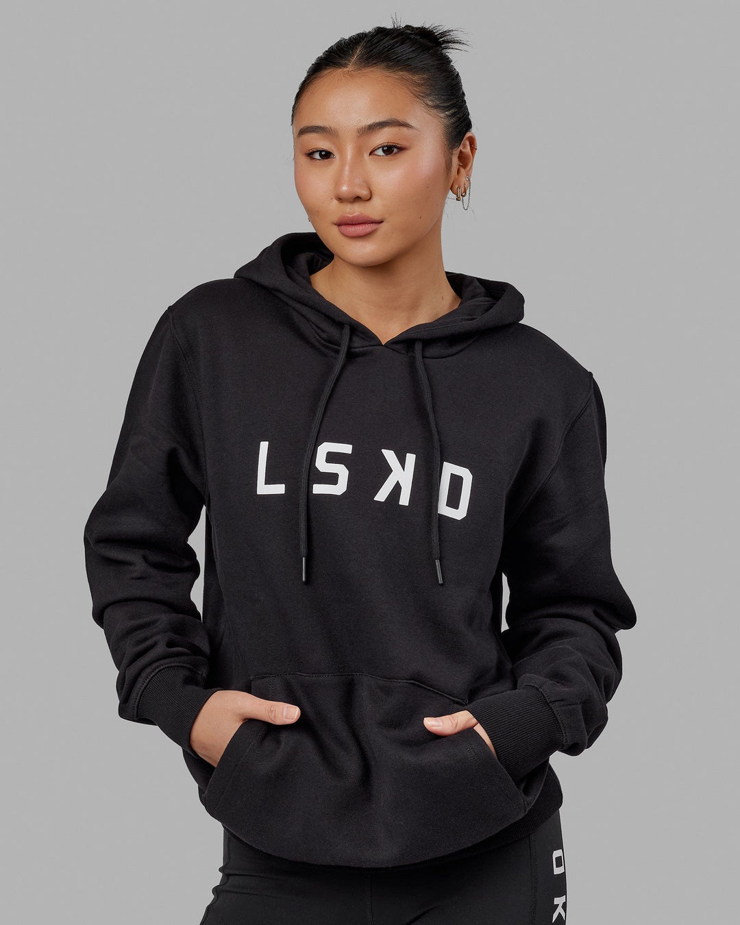 Woman wearing Structure Hoodie - Black-White - view 7