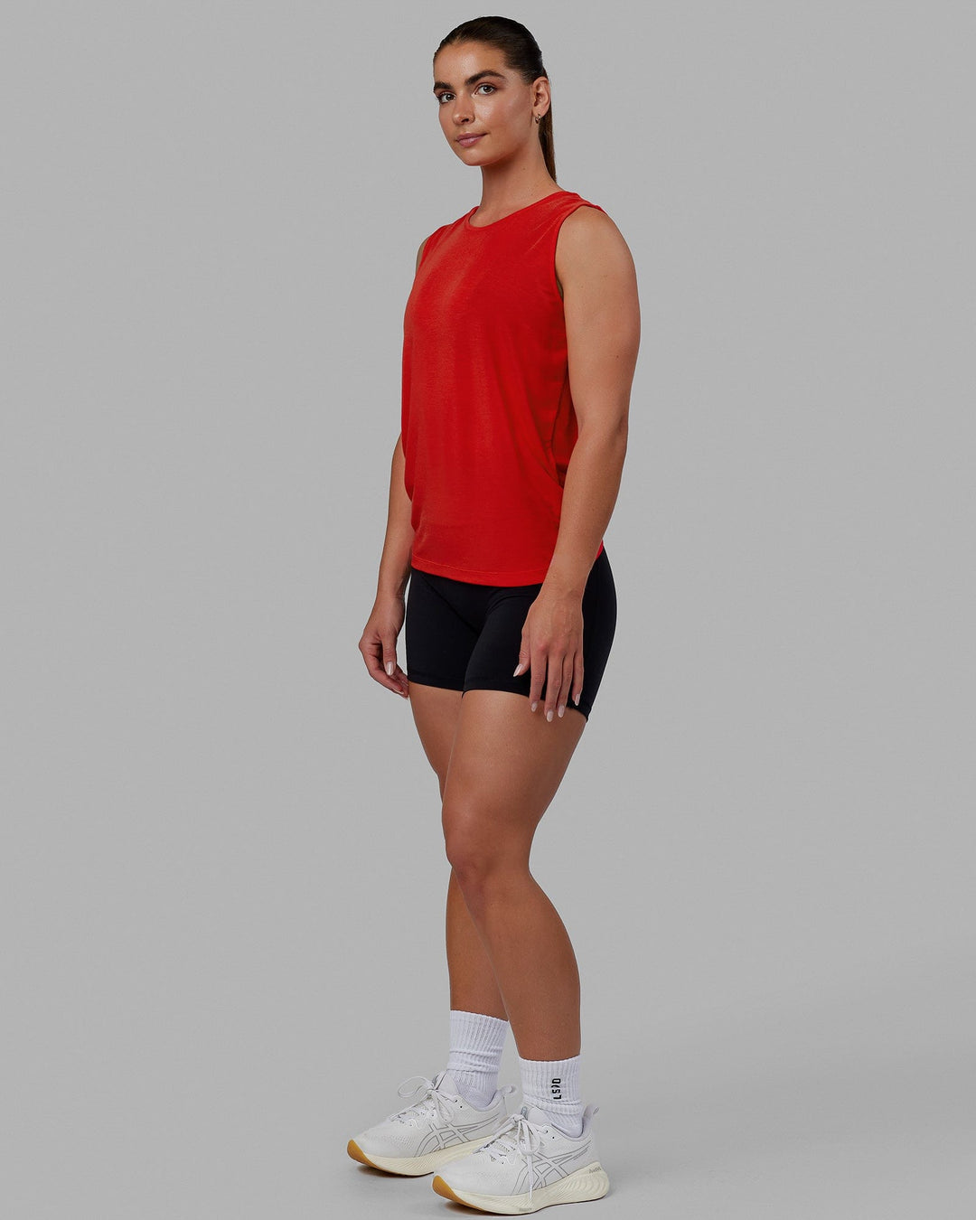 Woman wearing Swivel Open Back Tank - Infrared - view 3