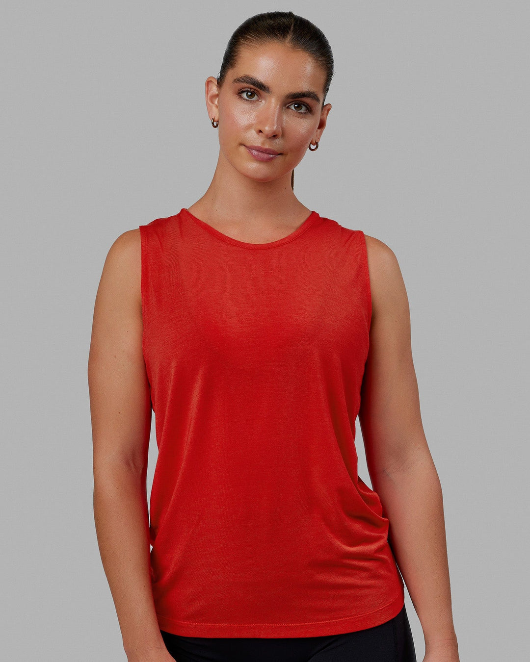 Woman wearing Swivel Open Back Tank - Infrared - view 1