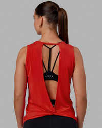 Woman wearing Swivel Open Back Tank - Infrared | Thumbnail Index: 1