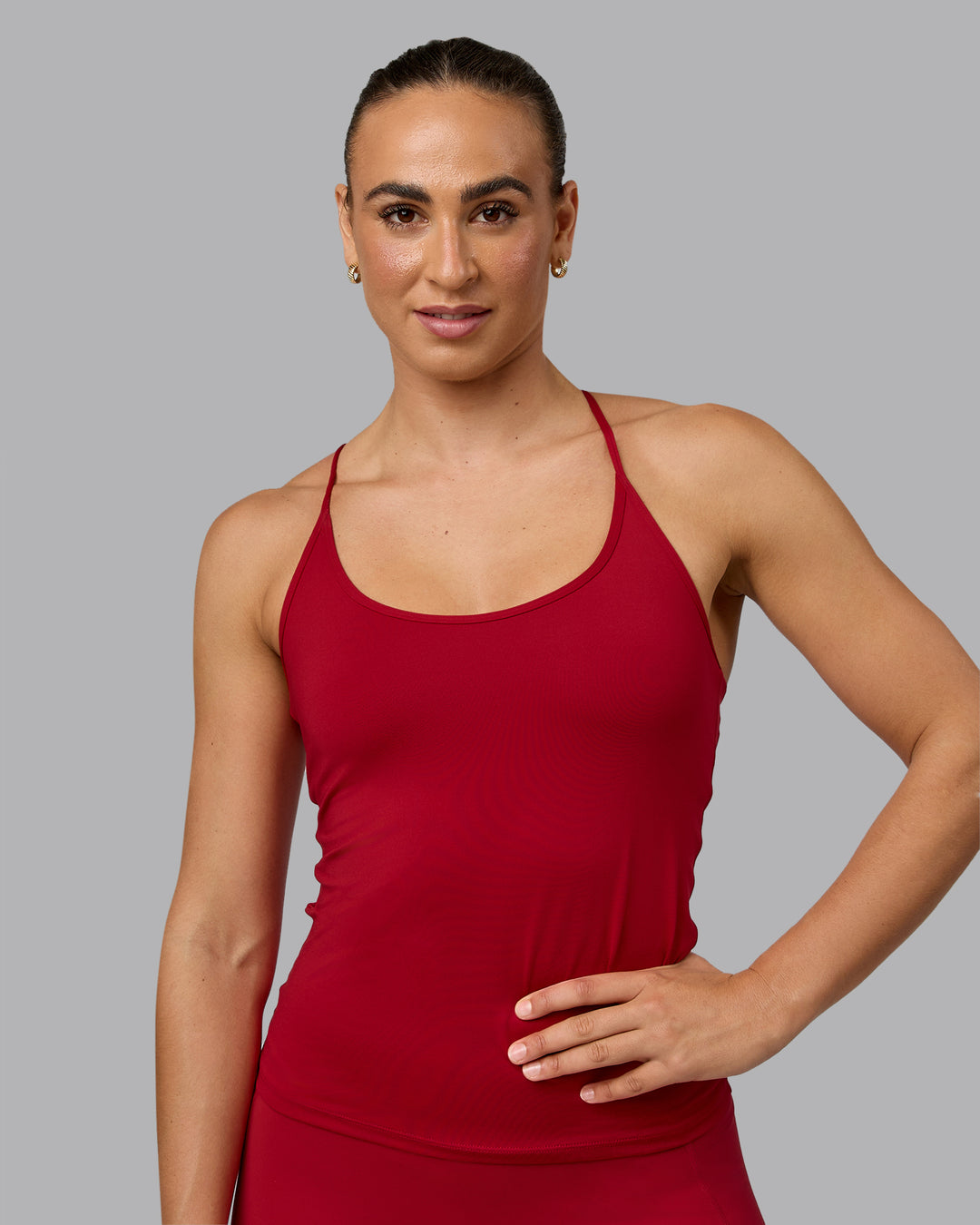 Woman wearing Transition CloudFLX Shelf Bra Tank - Cherry Red - view 3