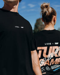 Duo wearing Turf Games Melbourne FLXCotton Oversize Tee - Black | Model:Both | Size:Duo | Thumbnail Index: 3