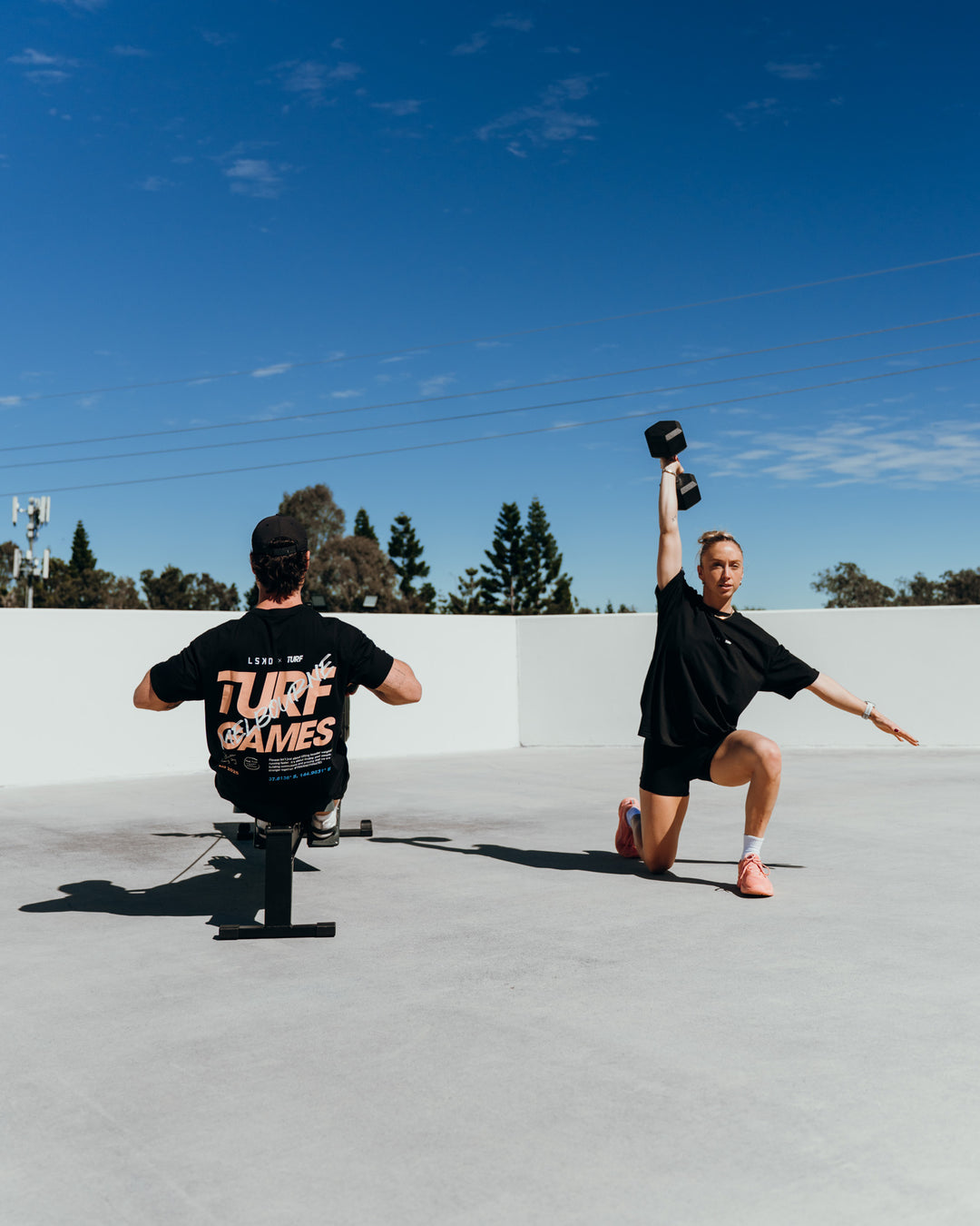 Duo wearing Turf Games Melbourne FLXCotton Oversize Tee - Black | Model:Both | Size:Duo - view 3