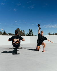 Duo wearing Turf Games Melbourne FLXCotton Oversize Tee - Black | Model:Both | Size:Duo | Thumbnail Index: 2