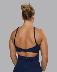 Woman wearing Twist Shelf Bra Tank - Future Navy | Thumbnail Index: 3