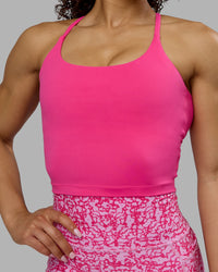 Woman wearing Twist Shelf Bra Tank - Ultra Pink | Thumbnail Index: 6