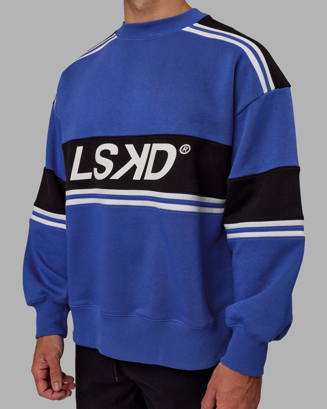 Man wearing Unisex A-Team Sweater Oversize - Power Cobalt-Black - view 10