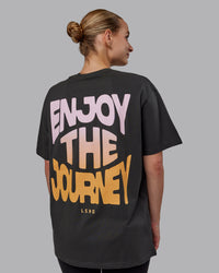 Woman wearing Unisex E.T.J FLXCotton Tee Oversize - Pirate Black-Pop Pink | Thumbnail Index: 8