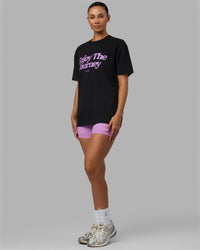 Woman wearing Unisex Enjoy The Journey FLXCotton Tee Oversize - Black-Light Violet | Thumbnail Index: 5