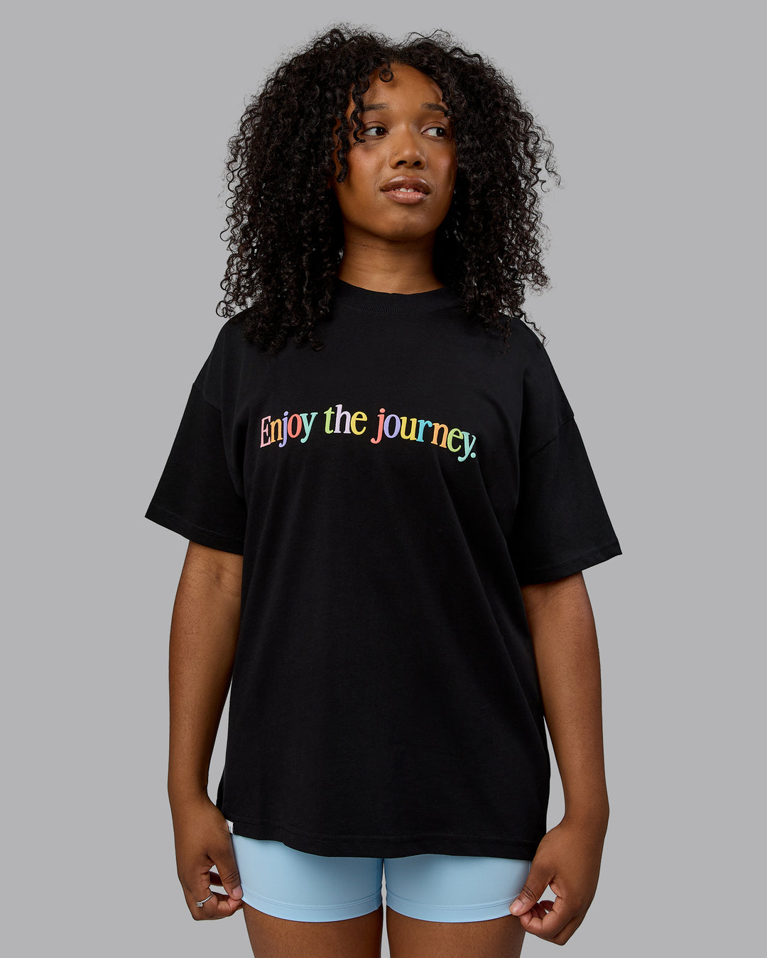 Woman wearing Unisex Enjoy The Journey Heavyweight Tee Oversize - Black-Multi - view 3